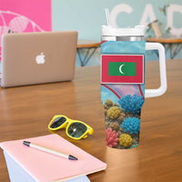 Maldives Coral Reef Ocean Print Tumbler With Handle with Underwater Pastel Blue and Purple Design