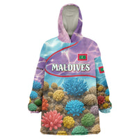 Maldives Coral Reef Ocean Print Wearable Blanket Hoodie with Underwater Pastel Blue and Purple Design