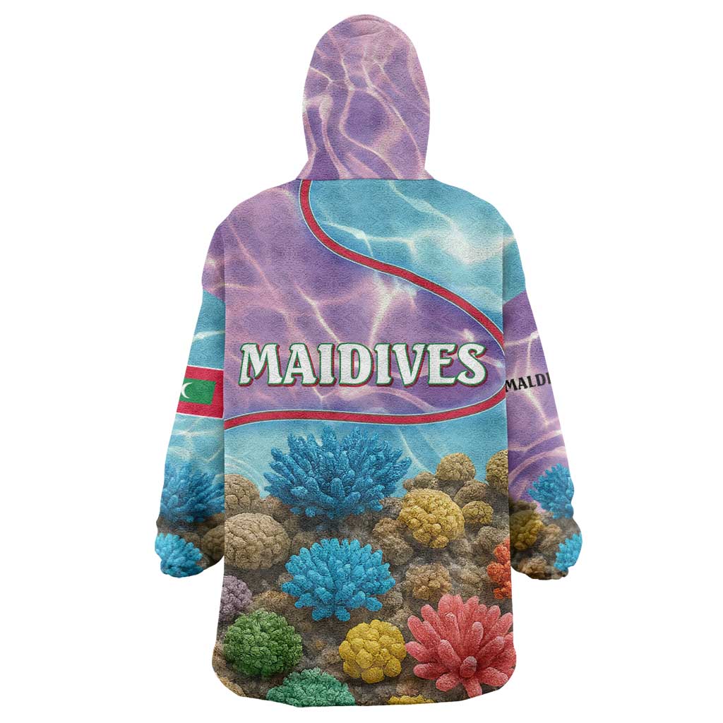 Maldives Coral Reef Ocean Print Wearable Blanket Hoodie with Underwater Pastel Blue and Purple Design