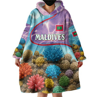 Maldives Coral Reef Ocean Print Wearable Blanket Hoodie with Underwater Pastel Blue and Purple Design
