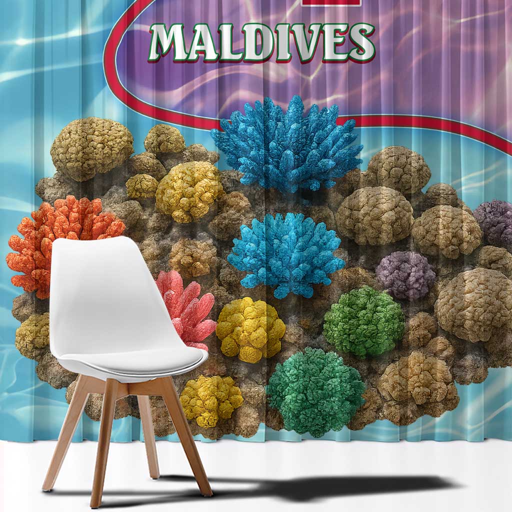 Maldives Coral Reef Ocean Print Window Curtain with Underwater Pastel Blue and Purple Design