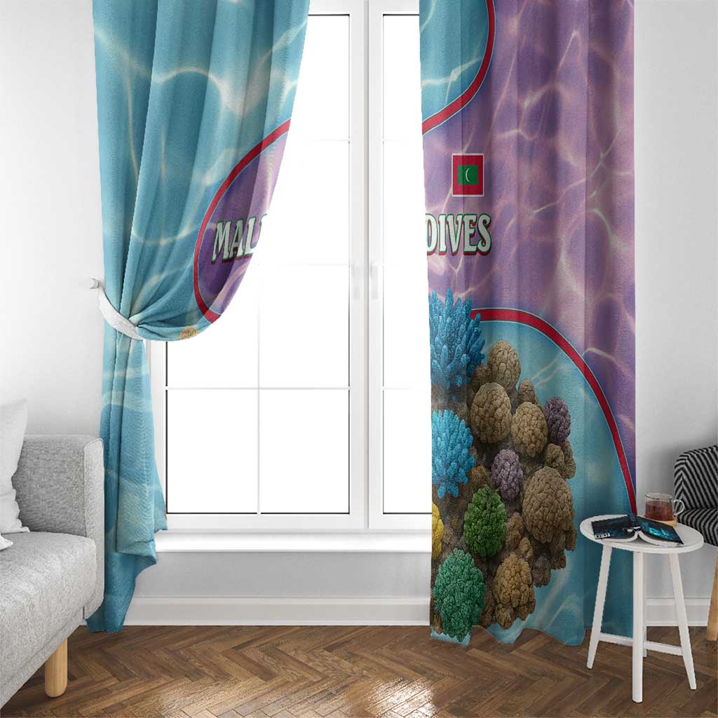 Maldives Coral Reef Ocean Print Window Curtain with Underwater Pastel Blue and Purple Design