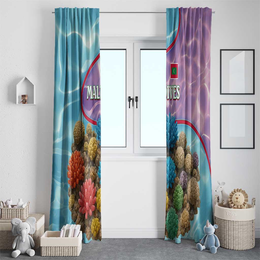 Maldives Coral Reef Ocean Print Window Curtain with Underwater Pastel Blue and Purple Design