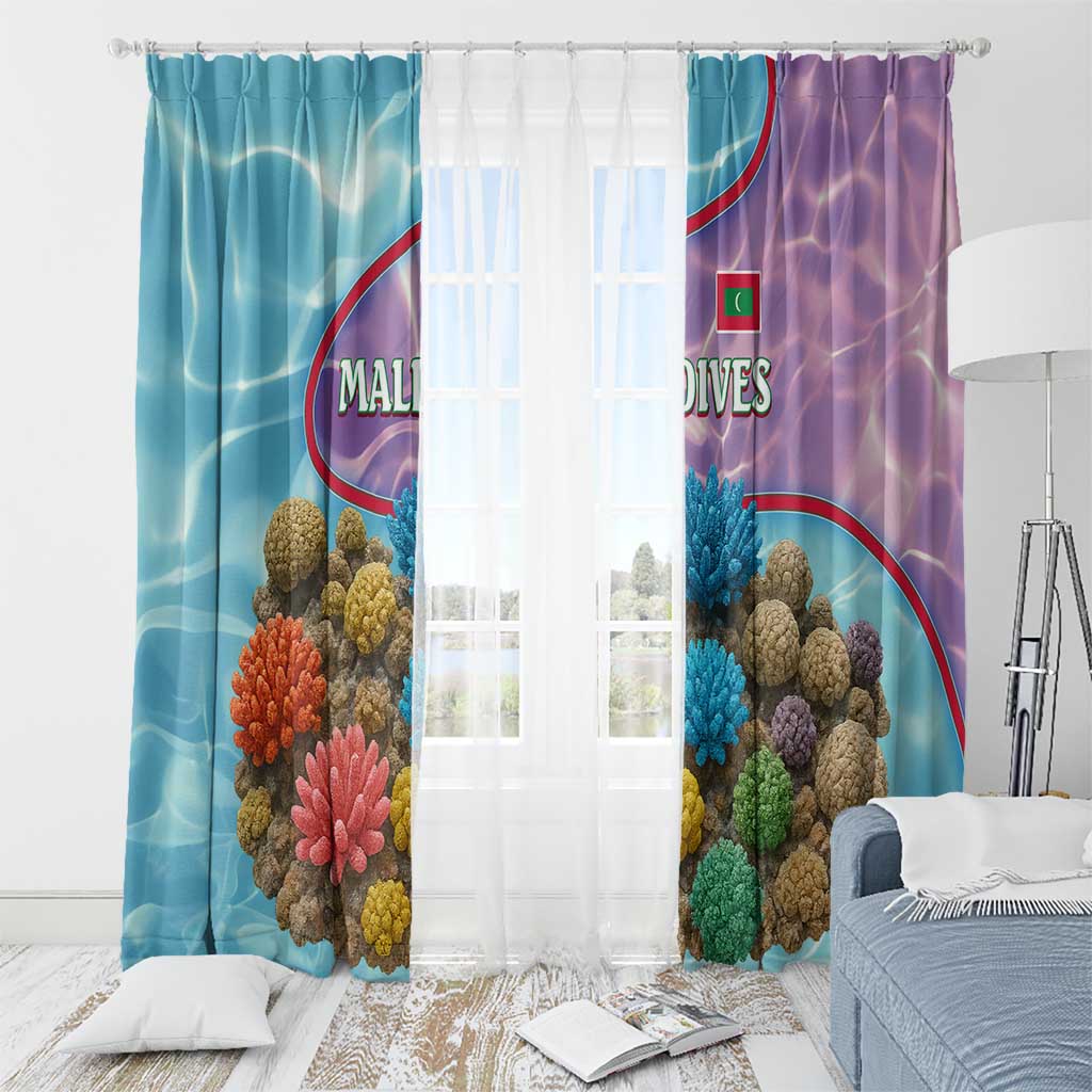 Maldives Coral Reef Ocean Print Window Curtain with Underwater Pastel Blue and Purple Design