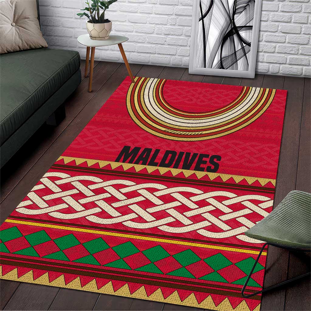 Maldives Tribal Heritage Red Area Rug with Cultural Geometric Pattern and Island Flag Print