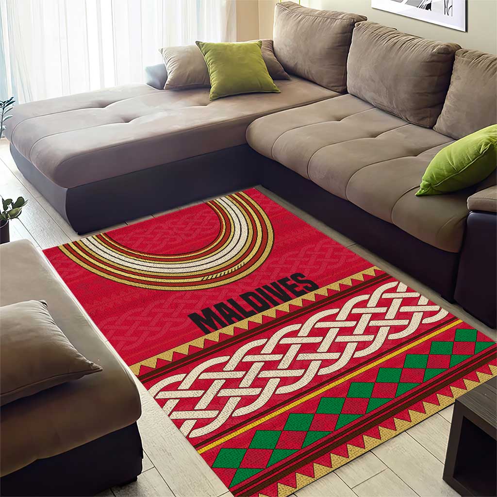 Maldives Tribal Heritage Red Area Rug with Cultural Geometric Pattern and Island Flag Print