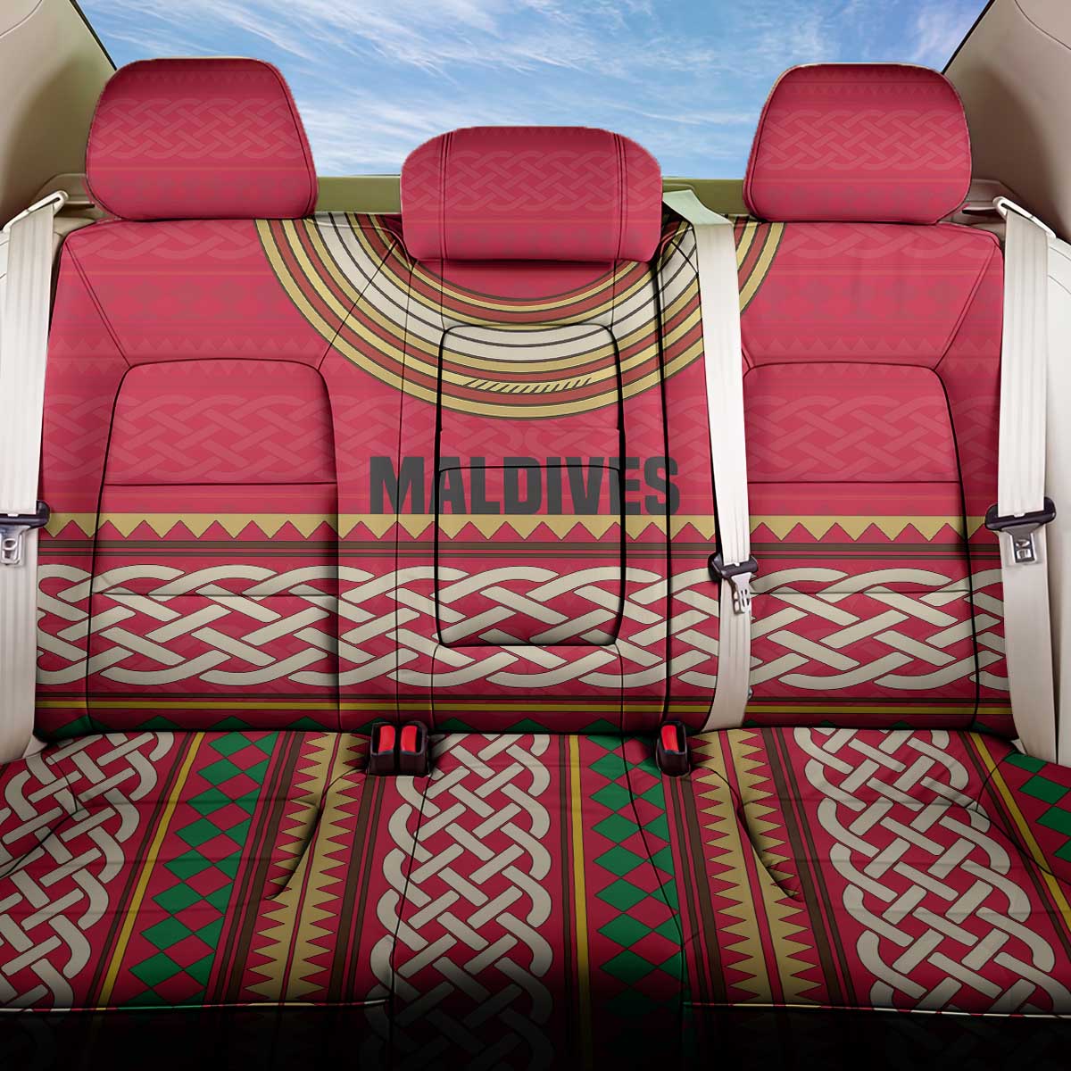 Maldives Tribal Heritage Red Back Car Seat Cover with Cultural Geometric Pattern and Island Flag Print