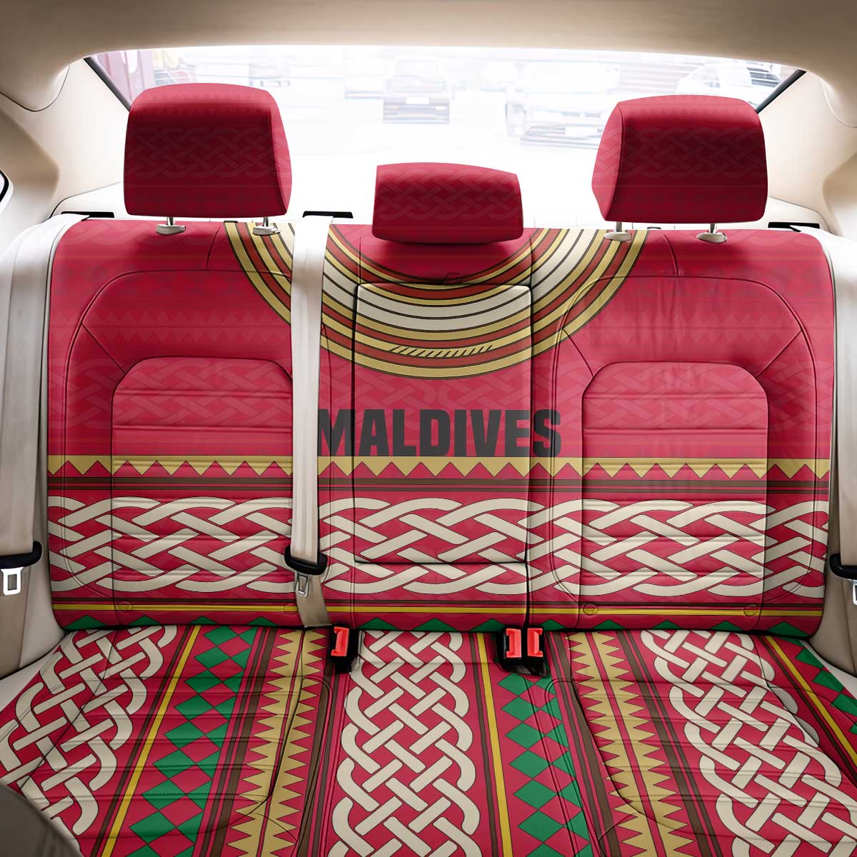 Maldives Tribal Heritage Red Back Car Seat Cover with Cultural Geometric Pattern and Island Flag Print