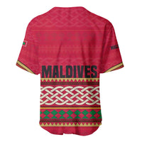 Maldives Tribal Heritage Red Baseball Jersey with Cultural Geometric Pattern and Island Flag Print