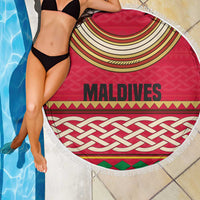 Maldives Tribal Heritage Red Beach Blanket with Cultural Geometric Pattern and Island Flag Print