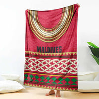 Maldives Tribal Heritage Red Blanket with Cultural Geometric Pattern and Island Flag Print