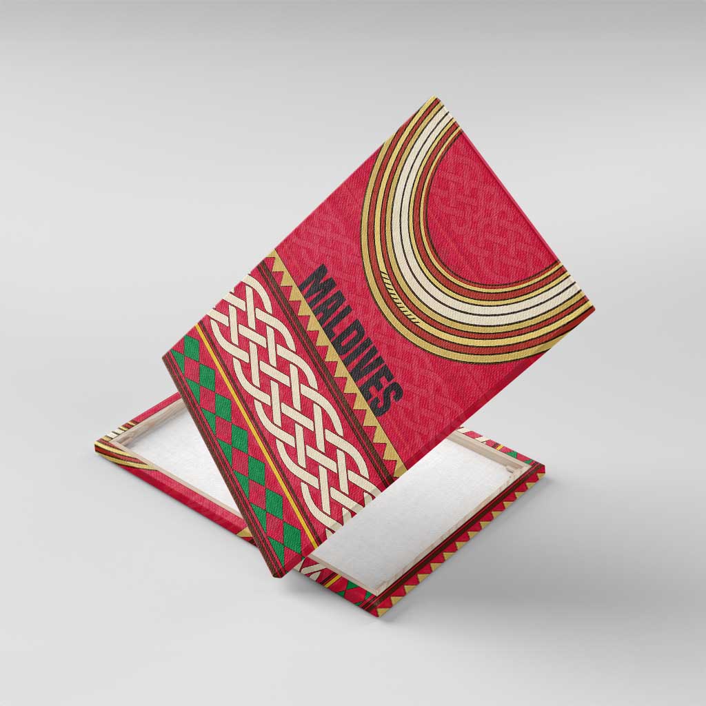 Maldives Tribal Heritage Red Canvas Wall Art with Cultural Geometric Pattern and Island Flag Print