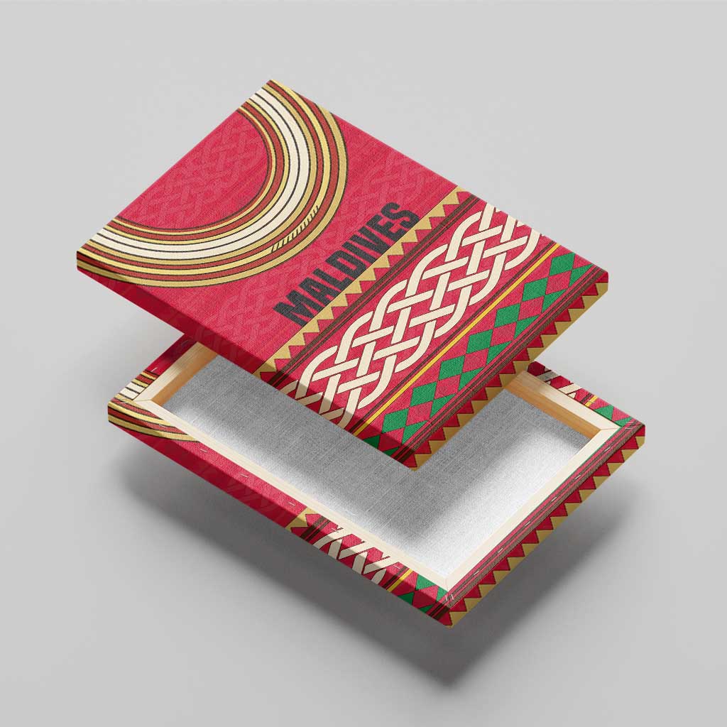 Maldives Tribal Heritage Red Canvas Wall Art with Cultural Geometric Pattern and Island Flag Print