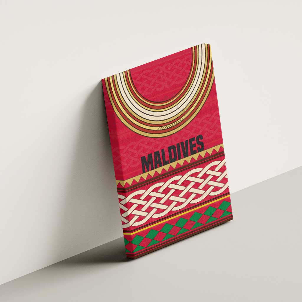 Maldives Tribal Heritage Red Canvas Wall Art with Cultural Geometric Pattern and Island Flag Print