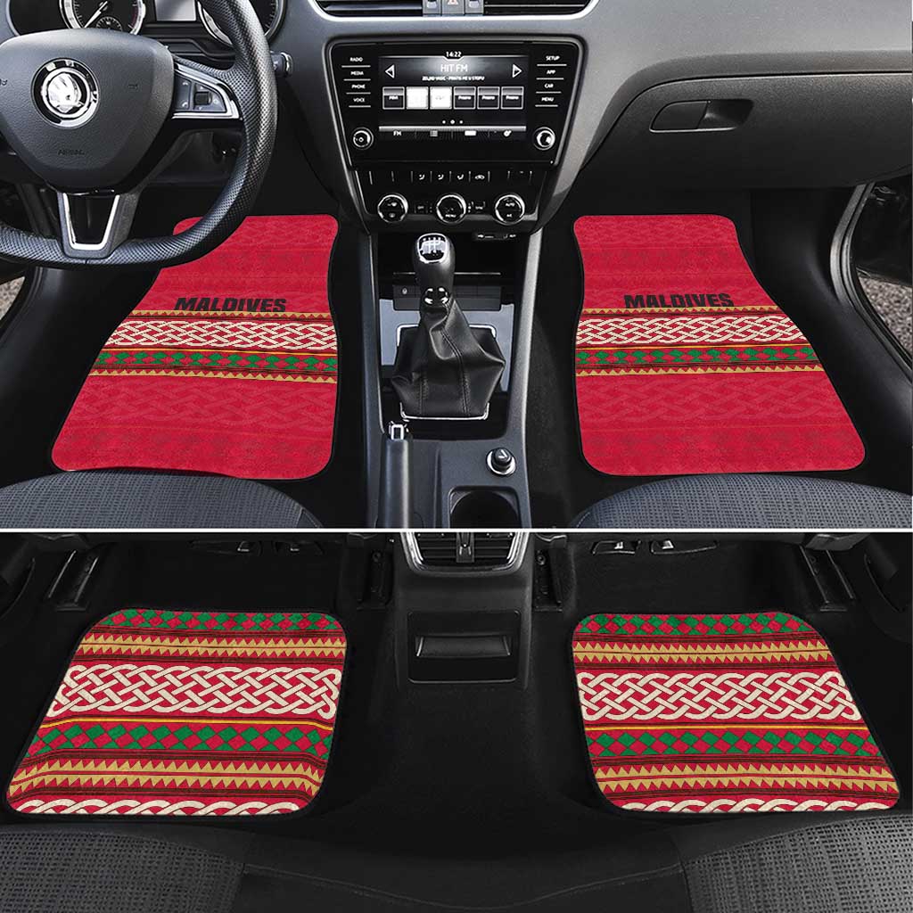 Maldives Tribal Heritage Red Car Mats with Cultural Geometric Pattern and Island Flag Print