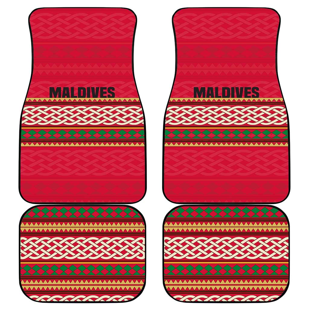Maldives Tribal Heritage Red Car Mats with Cultural Geometric Pattern and Island Flag Print