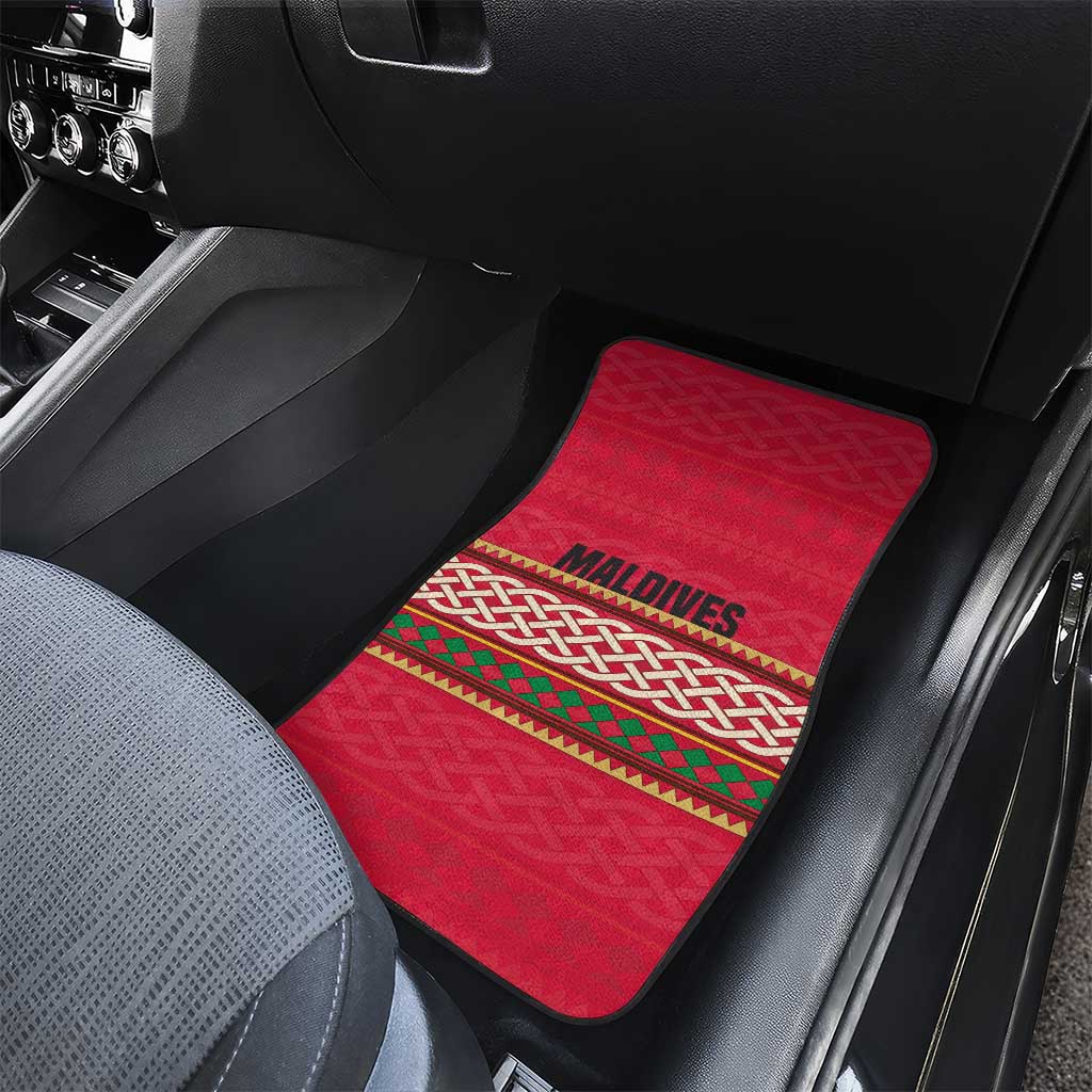 Maldives Tribal Heritage Red Car Mats with Cultural Geometric Pattern and Island Flag Print