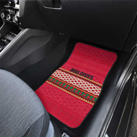 Maldives Tribal Heritage Red Car Mats with Cultural Geometric Pattern and Island Flag Print