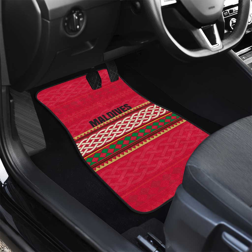 Maldives Tribal Heritage Red Car Mats with Cultural Geometric Pattern and Island Flag Print
