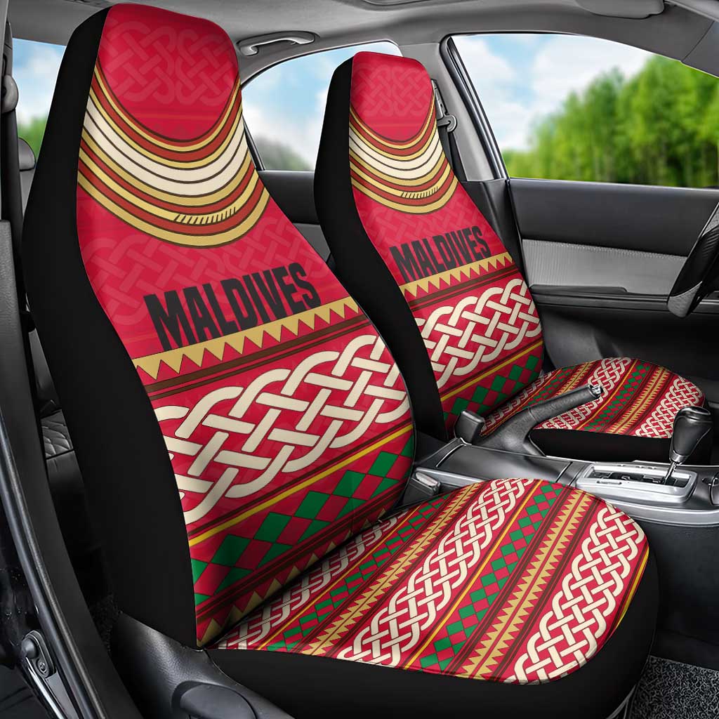Maldives Tribal Heritage Red Car Seat Cover with Cultural Geometric Pattern and Island Flag Print