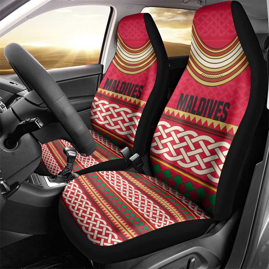 Maldives Tribal Heritage Red Car Seat Cover with Cultural Geometric Pattern and Island Flag Print