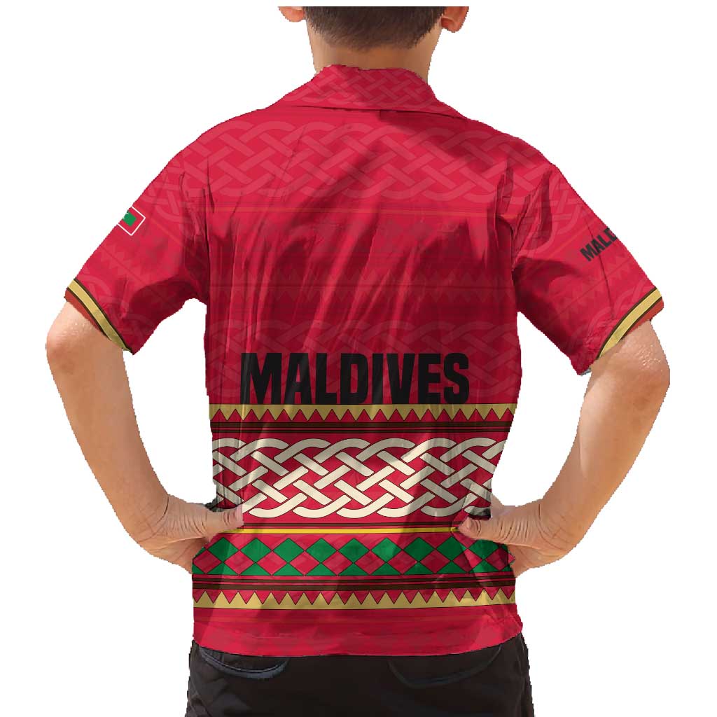 Maldives Tribal Heritage Red Family Matching Mermaid Dress and Hawaiian Shirt with Cultural Geometric Pattern and Island Flag Print
