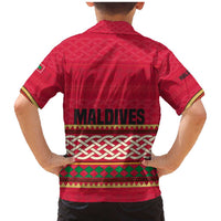 Maldives Tribal Heritage Red Family Matching Mermaid Dress and Hawaiian Shirt with Cultural Geometric Pattern and Island Flag Print