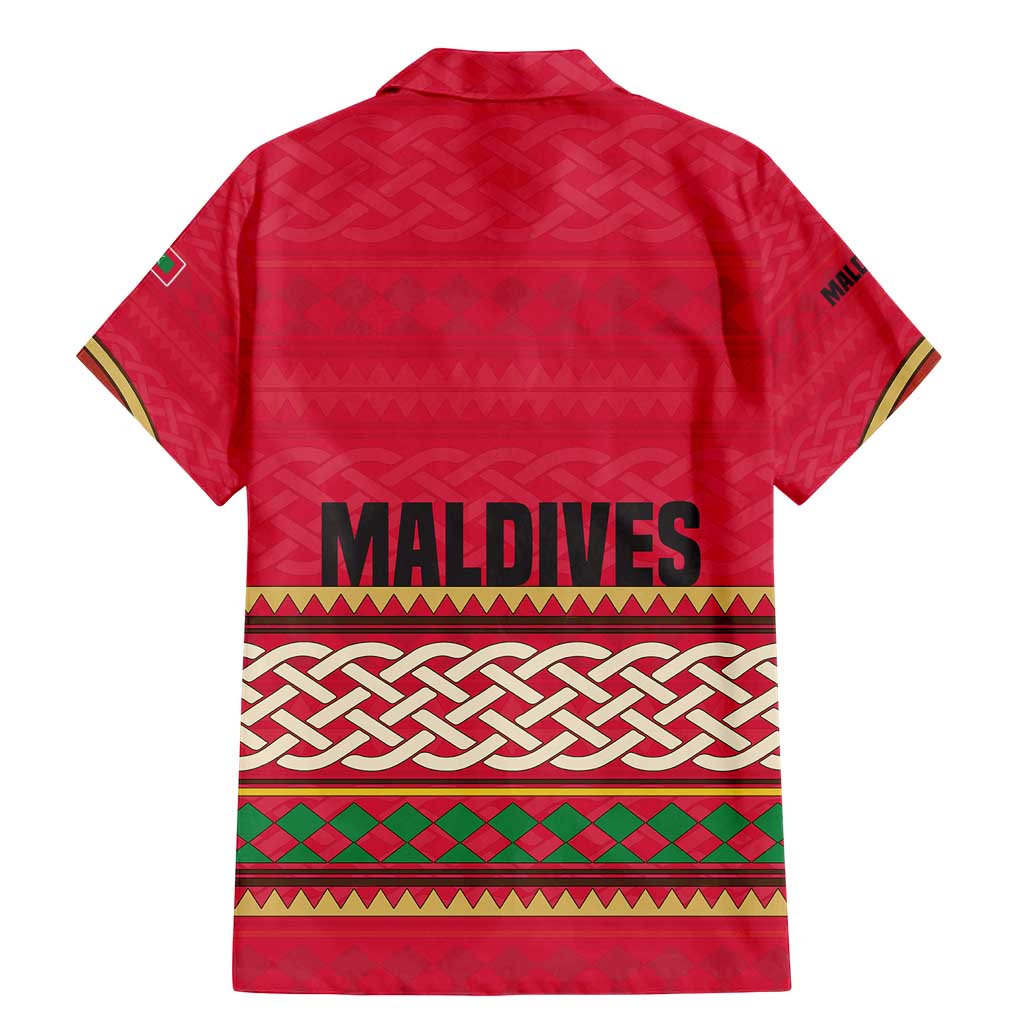 Maldives Tribal Heritage Red Family Matching Mermaid Dress and Hawaiian Shirt with Cultural Geometric Pattern and Island Flag Print