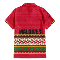 Maldives Tribal Heritage Red Family Matching Mermaid Dress and Hawaiian Shirt with Cultural Geometric Pattern and Island Flag Print
