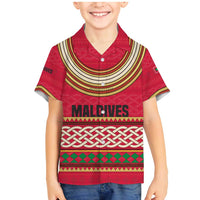 Maldives Tribal Heritage Red Family Matching Mermaid Dress and Hawaiian Shirt with Cultural Geometric Pattern and Island Flag Print