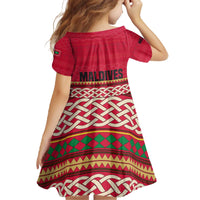 Maldives Tribal Heritage Red Family Matching Off The Shoulder Long Sleeve Dress and Hawaiian Shirt with Cultural Geometric Pattern and Island Flag Print
