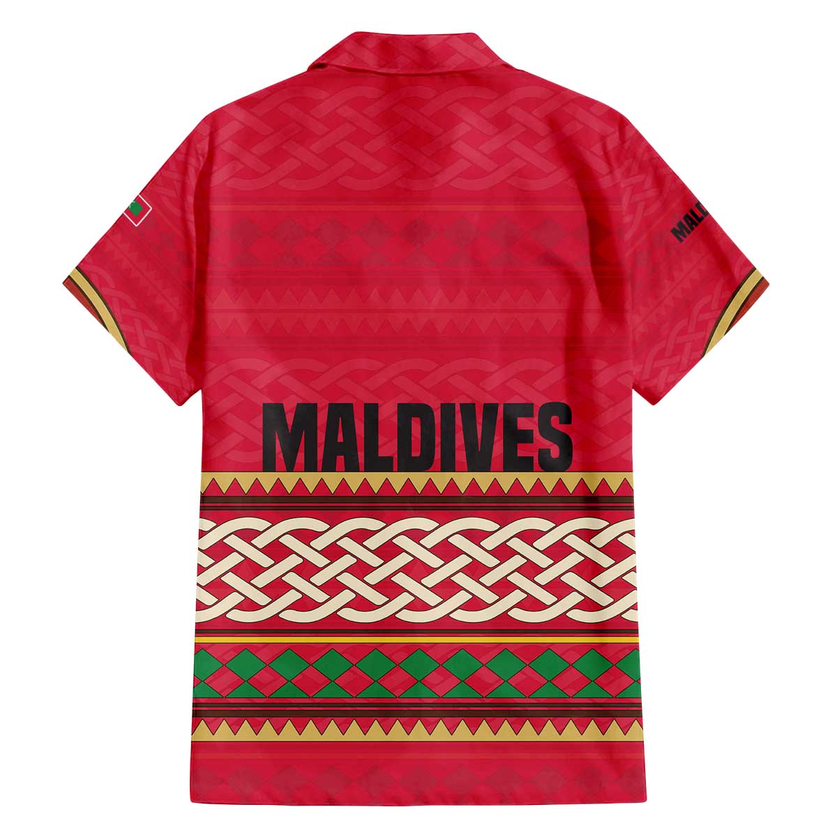 Maldives Tribal Heritage Red Family Matching Off The Shoulder Long Sleeve Dress and Hawaiian Shirt with Cultural Geometric Pattern and Island Flag Print