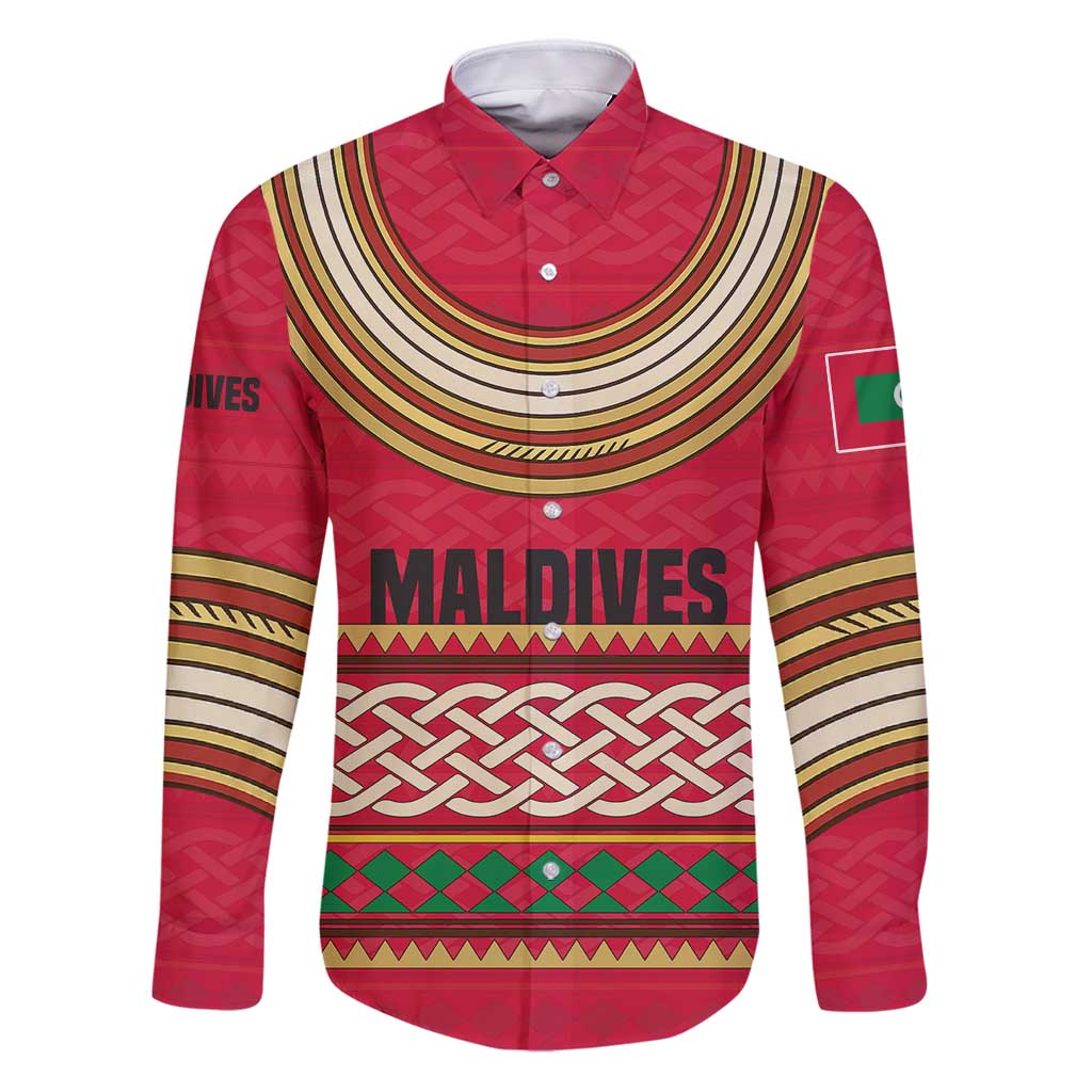 Maldives Tribal Heritage Red Family Matching Puletasi and Hawaiian Shirt with Cultural Geometric Pattern and Island Flag Print