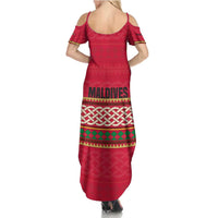 Maldives Tribal Heritage Red Family Matching Summer Maxi Dress and Hawaiian Shirt with Cultural Geometric Pattern and Island Flag Print
