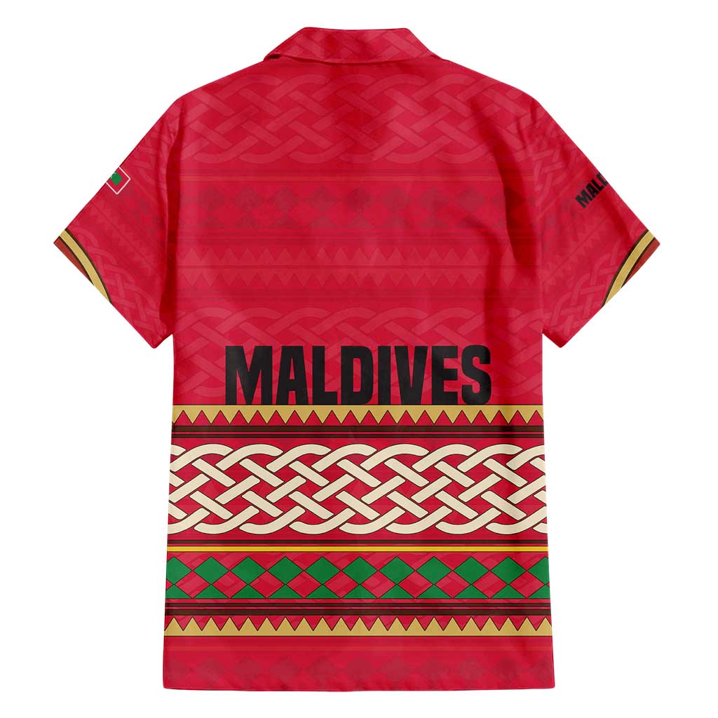 Maldives Tribal Heritage Red Family Matching Tank Maxi Dress and Hawaiian Shirt with Cultural Geometric Pattern and Island Flag Print