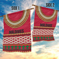 Maldives Tribal Heritage Red Garden Flag with Cultural Geometric Pattern and Island Flag Print