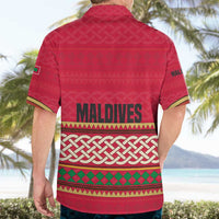 Maldives Tribal Heritage Red Hawaiian Shirt with Cultural Geometric Pattern and Island Flag Print