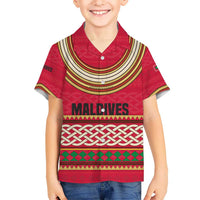 Maldives Tribal Heritage Red Hawaiian Shirt with Cultural Geometric Pattern and Island Flag Print
