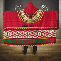 Maldives Tribal Heritage Red Hooded Blanket with Cultural Geometric Pattern and Island Flag Print