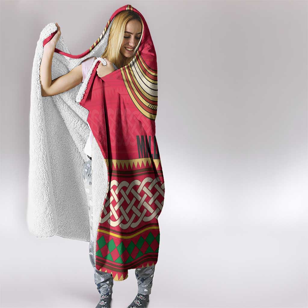 Maldives Tribal Heritage Red Hooded Blanket with Cultural Geometric Pattern and Island Flag Print