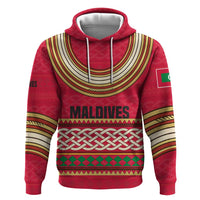 Maldives Tribal Heritage Red Hoodie with Cultural Geometric Pattern and Island Flag Print