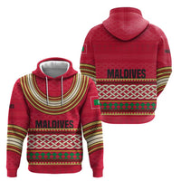 Maldives Tribal Heritage Red Hoodie with Cultural Geometric Pattern and Island Flag Print