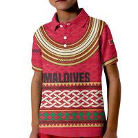 Maldives Tribal Heritage Red Kid Polo Shirt with Cultural Geometric Pattern and Island Flag Print