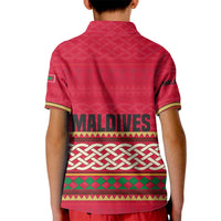 Maldives Tribal Heritage Red Kid Polo Shirt with Cultural Geometric Pattern and Island Flag Print