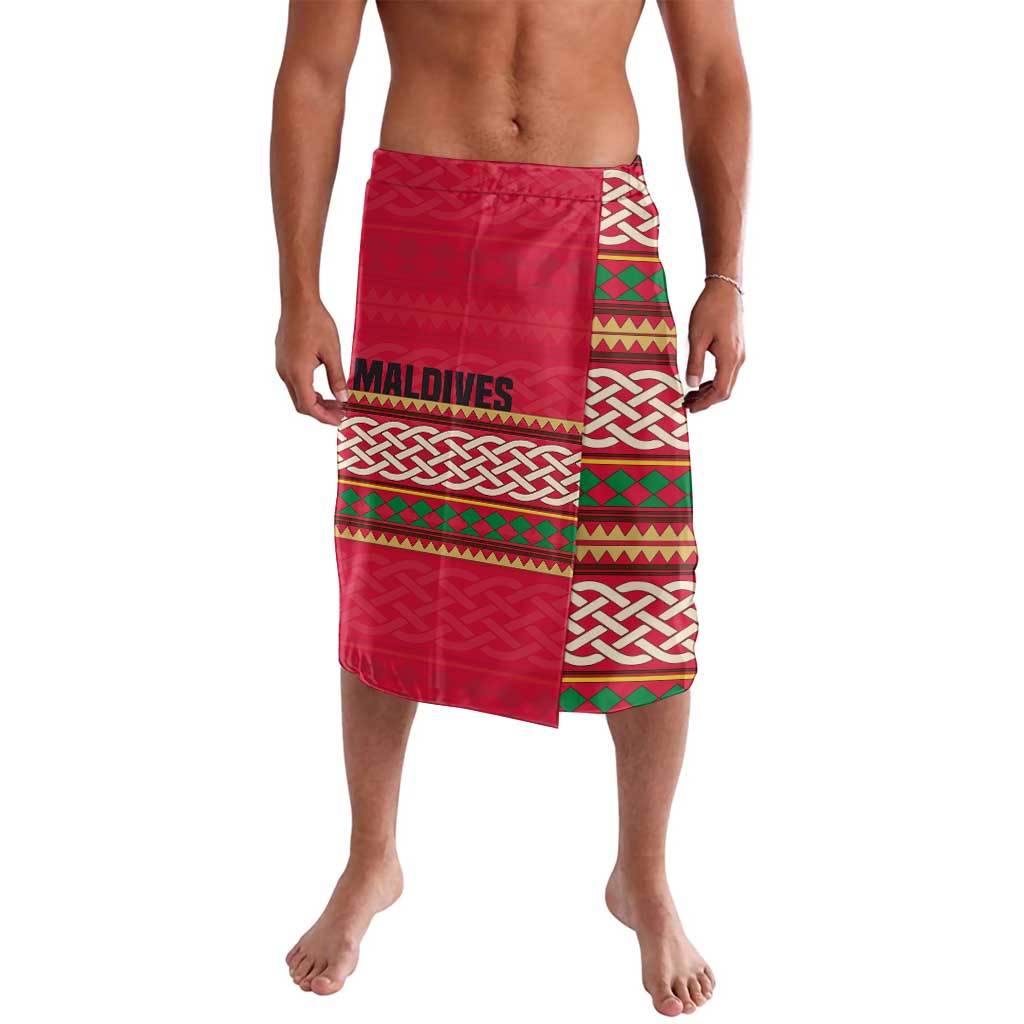 Maldives Tribal Heritage Red Lavalava with Cultural Geometric Pattern and Island Flag Print
