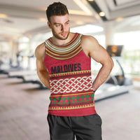 Maldives Tribal Heritage Red Men Tank Top with Cultural Geometric Pattern and Island Flag Print