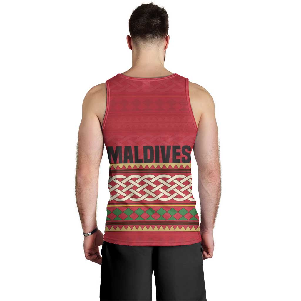 Maldives Tribal Heritage Red Men Tank Top with Cultural Geometric Pattern and Island Flag Print