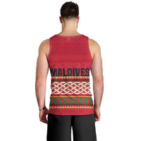 Maldives Tribal Heritage Red Men Tank Top with Cultural Geometric Pattern and Island Flag Print