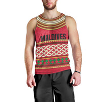 Maldives Tribal Heritage Red Men Tank Top with Cultural Geometric Pattern and Island Flag Print