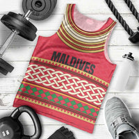 Maldives Tribal Heritage Red Men Tank Top with Cultural Geometric Pattern and Island Flag Print